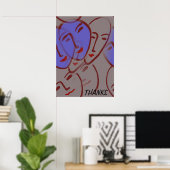 Abstracte Poster met Blauwe Gezichten (Thuiskantoor)