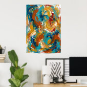Abstracte Poster met Oranje en Turquoise Werveling (Thuiskantoor)