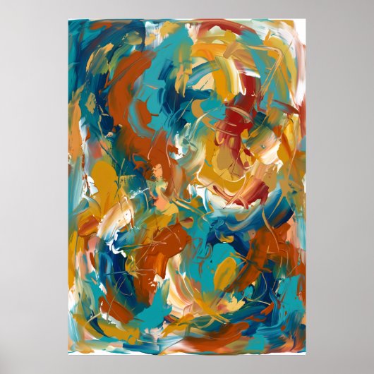 Abstracte Poster met Oranje en Turquoise Werveling (Voorkant)