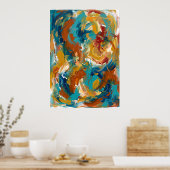 Abstracte Poster met Oranje en Turquoise Werveling (Keuken)