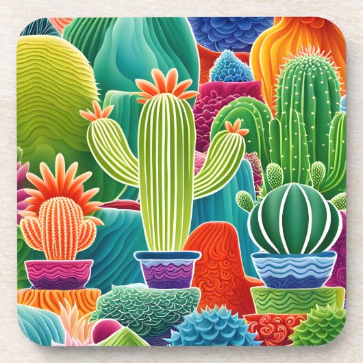 Abstracte potcactussen bier onderzetter (Voorkant)