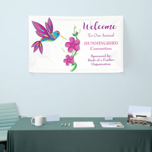 Abstracte prachtige Hummingbird en Flowers Spandoek (Beurs)