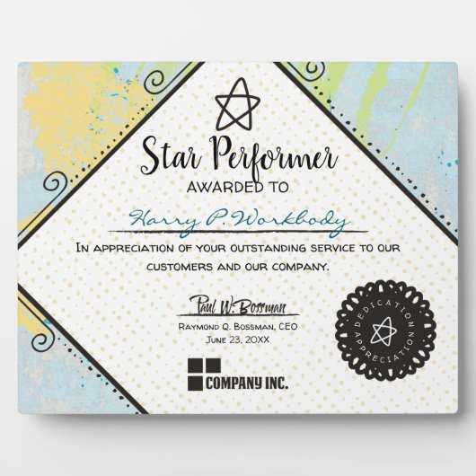 abstracte prijs voor waardering van topuitvoerend  fotoplaat (Voorkant)