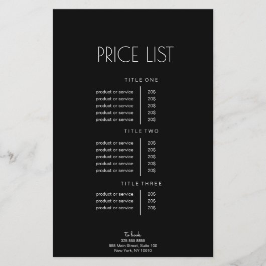 Abstracte Prijslijst in Zwart-Wit Flyer (Voorkant)