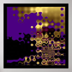 Abstracte print Gesmolten goud op paars en zwart