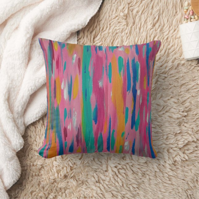 Abstracte print met roze penseelstreken kussen (Deken)