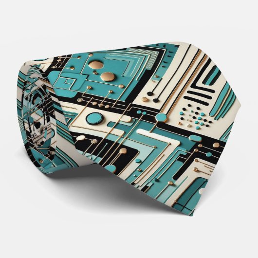 Abstracte printplaat - Retro Midden Jaren 50 Moder Stropdas (Opgerold)