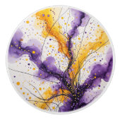 Abstracte pruim en gele Waterverf Keramische Knop (Voorkant)