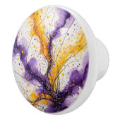 Abstracte pruim en gele Waterverf Keramische Knop (Rechts)