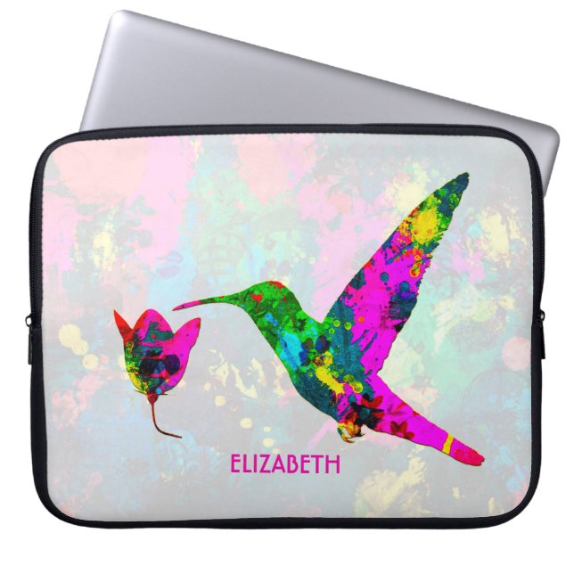 Abstracte Psychedelic Colorful Hummingbird Laptop Sleeve (Voorkant)