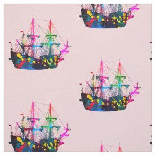 Abstracte Psychedelic Pirate Ship Clipper Stof