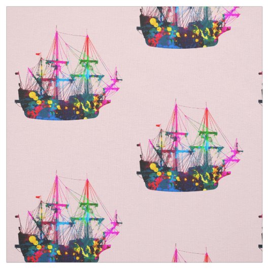 Abstracte Psychedelic  Pirate Ship Clipper Stof (Swatch)