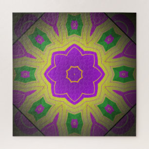 Abstracte Psychedelic Yellow Mauve & Green Mandala Legpuzzel
