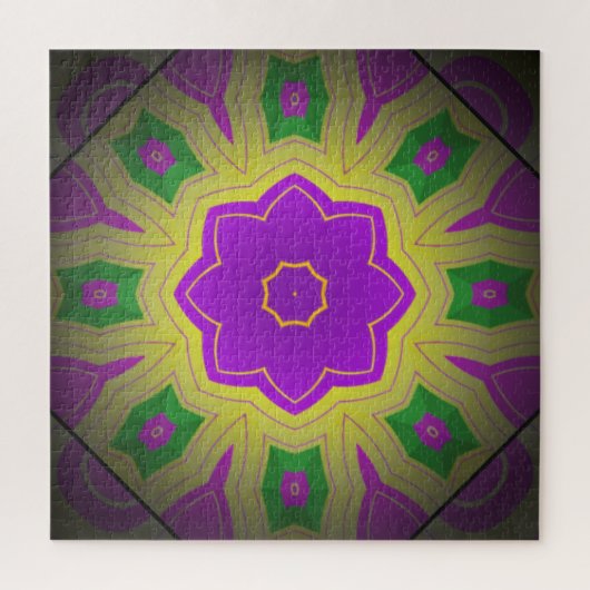 Abstracte Psychedelic Yellow Mauve & Green Mandala Legpuzzel (Verticaal)
