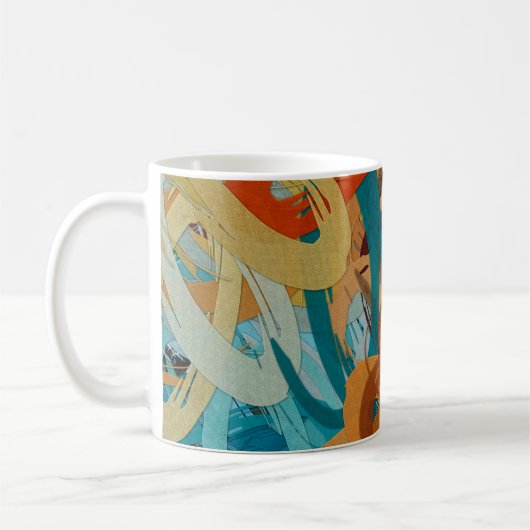 abstracte psychedelische achtergrond van kleurench koffiemok (Links)