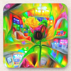 Abstracte psychedelische bloemen bier onderzetter
