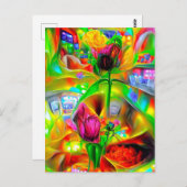 Abstracte psychedelische bloemen briefkaart (Voorkant / Achterkant)
