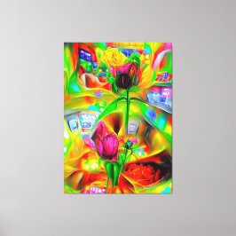 Abstracte psychedelische bloemen canvas afdruk