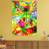 Abstracte psychedelische bloemen canvas afdruk (Insitu (Woonkamer))