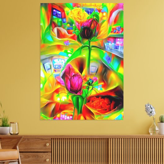 Abstracte psychedelische bloemen canvas afdruk (Insitu (Woonkamer))