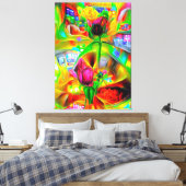Abstracte psychedelische bloemen canvas afdruk (Insitu (Slaapkamer))