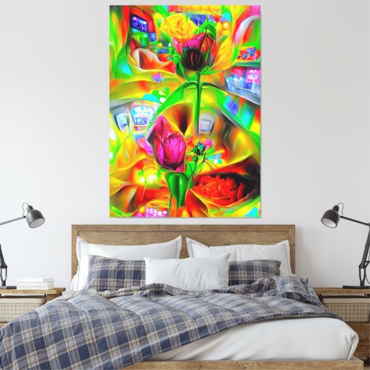 Abstracte psychedelische bloemen canvas afdruk (Insitu (Slaapkamer))