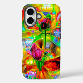 Abstracte psychedelische bloemen iPhone 16 hoesje