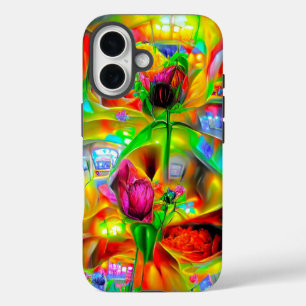 Abstracte psychedelische bloemen iPhone 16 hoesje