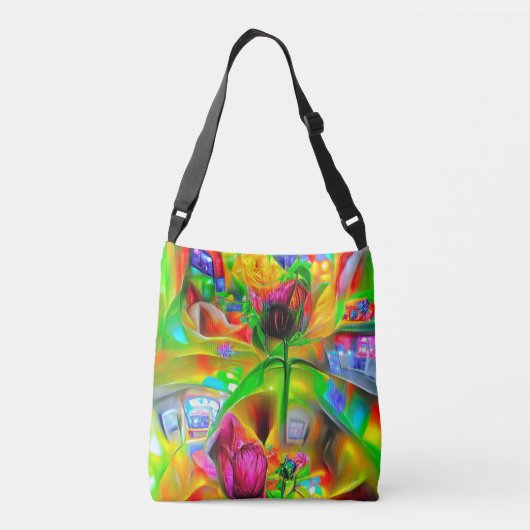 Abstracte psychedelische bloemen crossbody tas (Achterkant)
