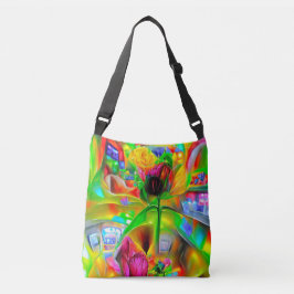 Abstracte psychedelische bloemen crossbody tas