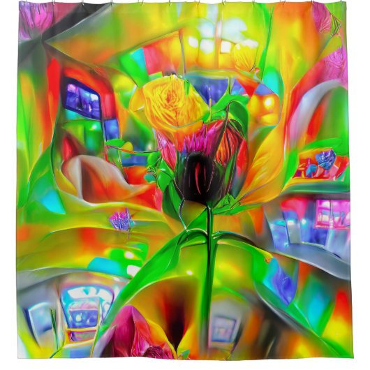 Abstracte psychedelische bloemen douchegordijn (Voorkant)