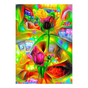 Abstracte psychedelische bloemen foto afdruk