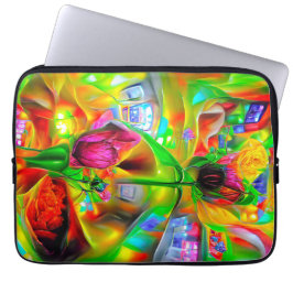 Abstracte psychedelische bloemen laptop sleeve