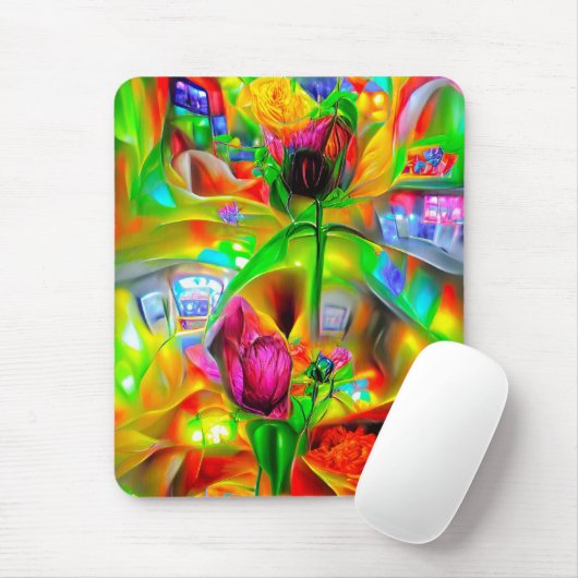 Abstracte psychedelische bloemen muismat (Met muis)