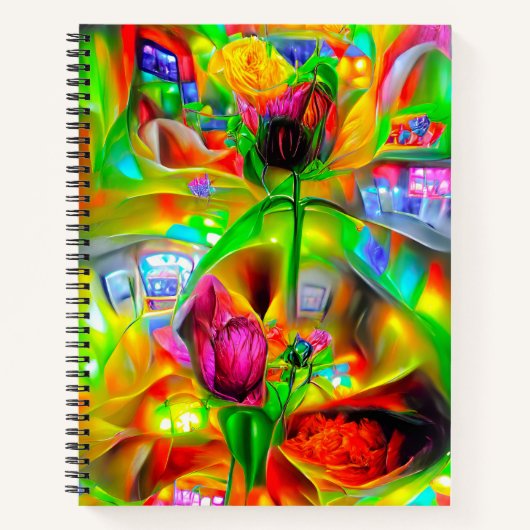 Abstracte psychedelische bloemen notitieboek (Voorkant)