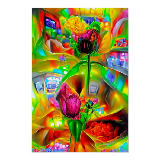 Abstracte psychedelische bloemen perfect poster (Voorkant)