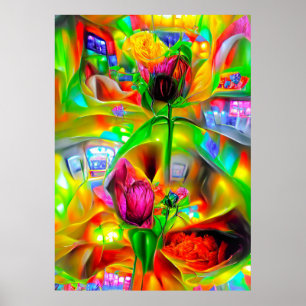 Abstracte psychedelische bloemen poster