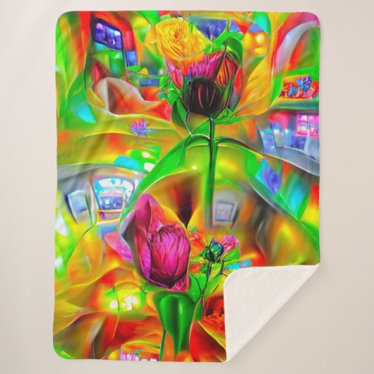 Abstracte psychedelische bloemen sherpa deken (Voorkant)