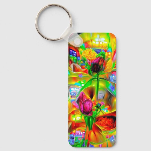 Abstracte psychedelische bloemen sleutelhanger (Voorkant)