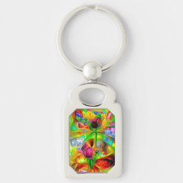 Abstracte psychedelische bloemen sleutelhanger