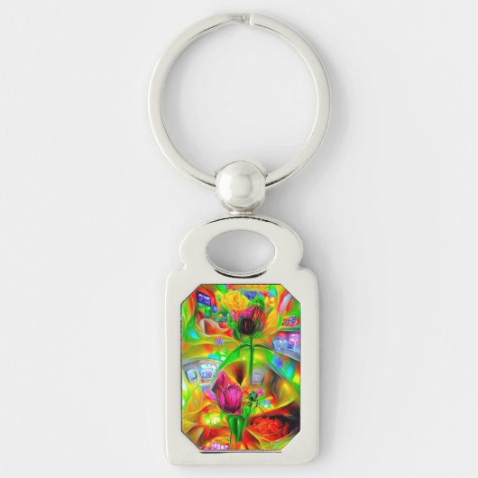 Abstracte psychedelische bloemen sleutelhanger (Voorkant)