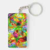 Abstracte psychedelische bloemen sleutelhanger (achterkant)