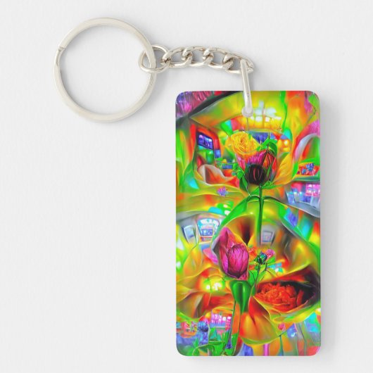 Abstracte psychedelische bloemen sleutelhanger (Voorkant)