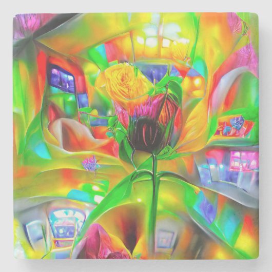 Abstracte psychedelische bloemen stenen onderzetter (Voorkant)