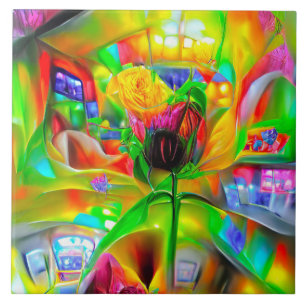 Abstracte psychedelische bloemen tegeltje