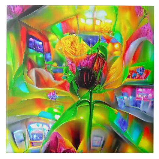 Abstracte psychedelische bloemen tegeltje (Voorkant)