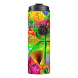 Abstracte psychedelische bloemen thermosbeker