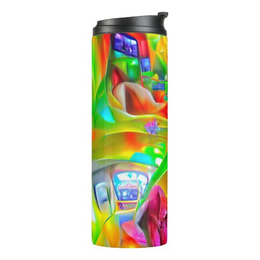 Abstracte psychedelische bloemen thermosbeker (Gedraaid links)