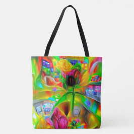 Abstracte psychedelische bloemen tote bag