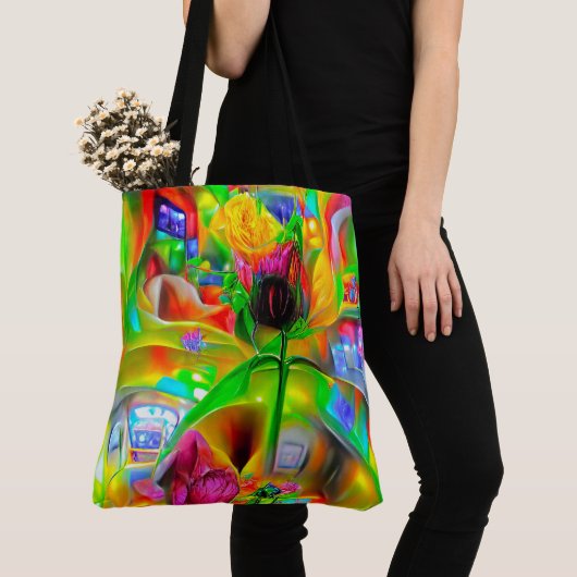 Abstracte psychedelische bloemen tote bag (Dichtbij)